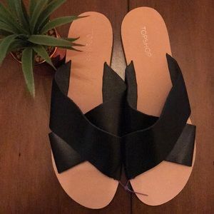 New TOPSHOP Black Leather Upper Slides